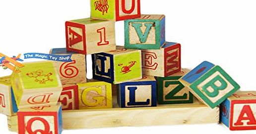 MTS Wooden Alphabet Letters Numbers Building Blocks Cubes Bricks Traditional Toy