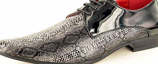 My Perfect Pair Mens Black Leather Lined Snake Skin Pattern Pointed Winkle Pickers Patent Shiny Shoes ( Black, UK Size 8, EU size 42)