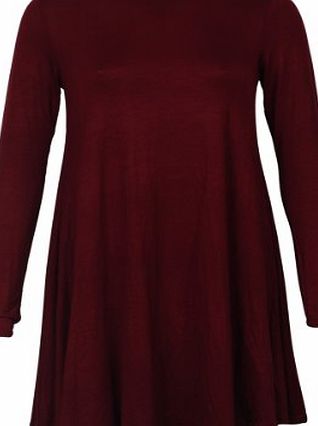 My1stWish 6V Womens Burgundy Red Long Sleeved Ladies Stretch Jersey Short Mini Swing Dress Size 8/10
