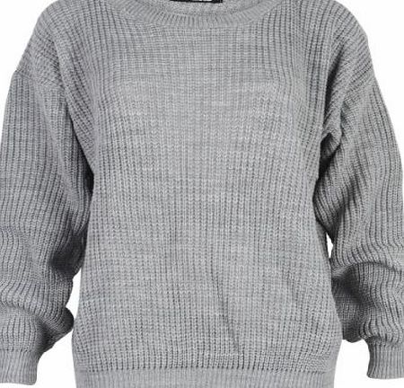 My1stWish 9L Womens Grey Ladies Oversized Knitted Baggy Chunky Jumper Sweater Size 8/10