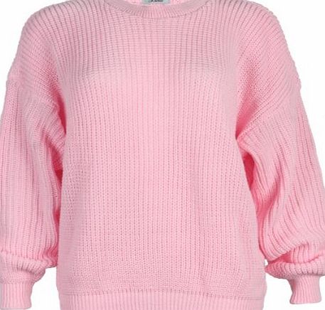 My1stWish 9L Womens Pink Ladies Oversized Knitted Baggy Chunky Jumper Sweater Size 12/14