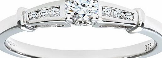 Naava 9 ct White Gold Diamond Engagement Ring With Round Brilliant Diamond Solitaire, With Diamond Set Shoulders, 1/4 ct Diamond Weight