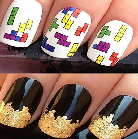 NAILICIOUS UK NAIL DECALS WATER TRANSFERS STICKERS ART SET #460. PLUS A LARGE GOLD LEAF SHEET FOR CUSTOM DESIGNED NAILS! 80S ELECTRONIC HANDHELD GAME TETRIS CLASSIC BLOCK BATTLE PUZZLE WRAPS amp; STUNNING 24KT GLI