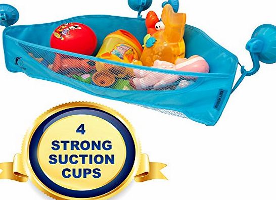 Navy Penguin Bath Toy Storage Tidy - 4 Strong Suction Cups - Bathtub Toys Net Holder Organiser - Corner Shower Caddy Bag for Kids and Toddlers - Bathroom Basket for Baby Boys and Girls - Hanging Mesh Hammock