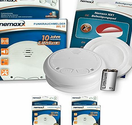 Nemaxx 2x Nemaxx WL10 Wireless Smoke Detector - with lithium battery fire alarm smoke alarms fire protection  2x Nemaxx NX1 Magnet - wireless smoke alarms fire protection