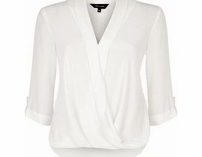New Look Cream Wrap Front Turn Up Sleeve Blouse 3305719