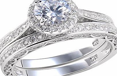 Newshe Jewellery Newshe Jewelry 2.4 Ct Round White Cz 925 Sterling Silver Wedding Band Engagement Ring Set Size O