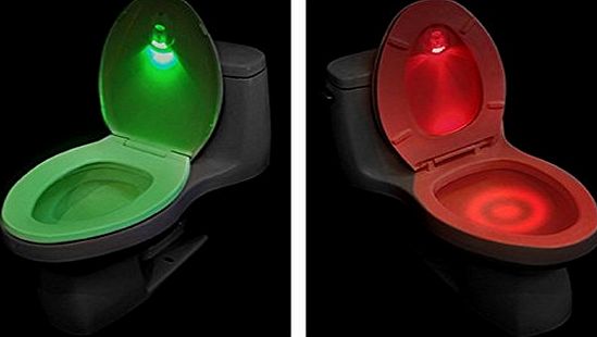 NFTLTD LED Sensor Motion Activated Toilet Nightlight Battery-operated with Red and Green Light Showing Toilet Seat Up or Down