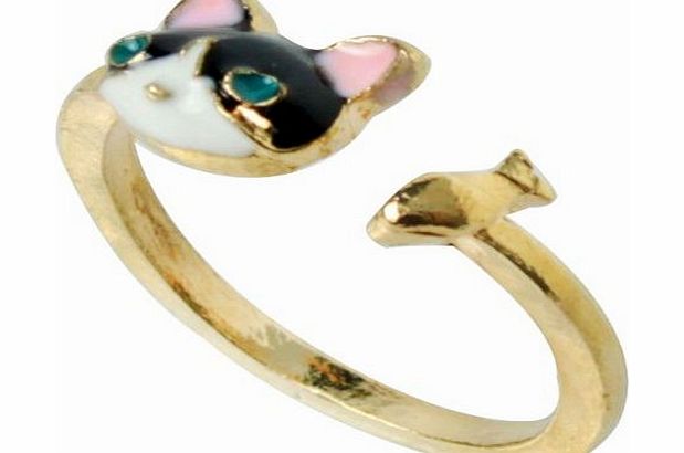 niceEshop (TM) Fashion Personalized Jewelry Small Lovely Creative Story Of Cat And Fish Openings Adjustable Rings-Black and Gold