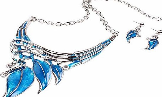 niceEshop TM) Women Leaf Y-Necklace Chain Necklace Earrings Set(Light Blue)