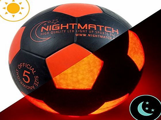NIGHTMATCH  Light Up Soccer Ball INCL. BALL PUMP - Inside LED lights up when kicked - Glow in the Dark Football - Size 5 - Official Size amp; Weight - Top Quality - black/orange - Night-Light Ball Spo
