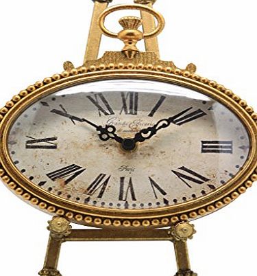 NIKKY HOME Table Clock with Easel Quartz Analog Vintage Design Desk and Shelf for Living Room Bathroom Decoration Metal Oval Distressed Gold Finish 6.5 by 9-Inch