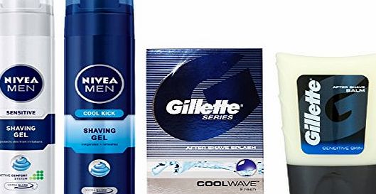 Nivea Men Shaving 200ml Gel amp; Gillette After Shave 50ml FOUR PIECES