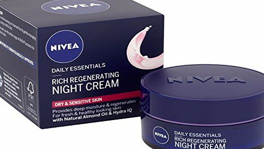 NIVEA  Daily Essentials Rich Regenerating Face Night Cream Dry and Sensitive Skin, 50 ml - Pack of 3