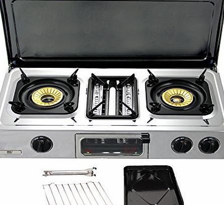 NJ G-87C Gas Stove 2 Burners Grill amp; Oven Stainless Steel Outdoor BBQ with Cover