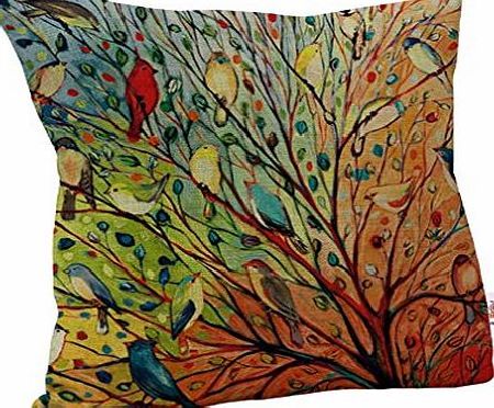 Nunubee otton Pillowcase Decorative Pillow Cover Sofa Cushion Cover Colorful Birds For Sofa