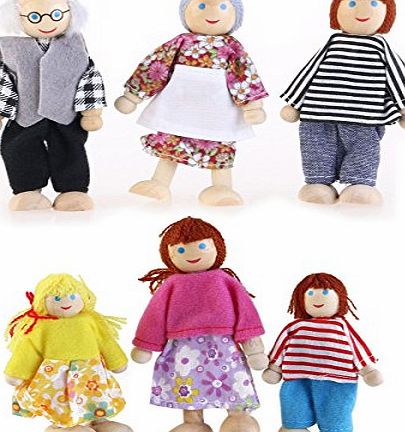 NUOLUX 6Pcs Family Dolls Playset Wooden Figures Set for Children House Pretend Gift Random Color