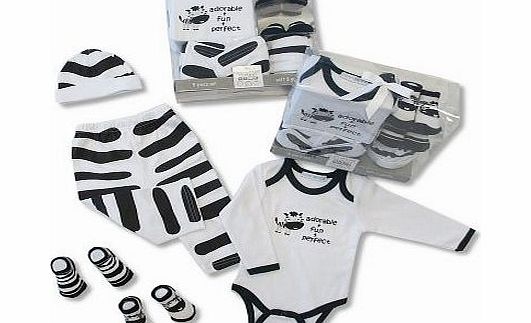 Nursery Time  baby gift set ZEBRA cotton bodysuit bottoms hat socks Nb - 0-3 mths