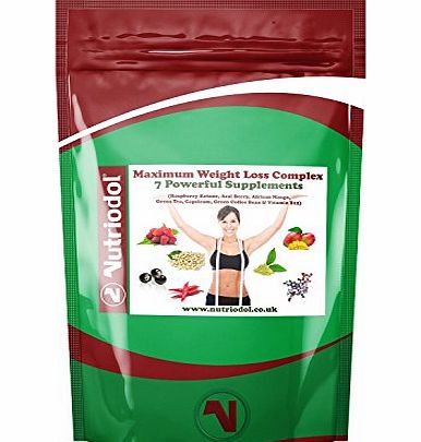 Nutriodol 60 x Maximum Weight Loss Complex 3500mg - Seven Powerful Dietary Supplements In One Tablet (Raspberr
