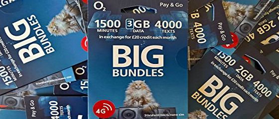 O2 Pay As You go sim card, BIG BUNDLE 20 tariff - sims can be used with any O2 tariff