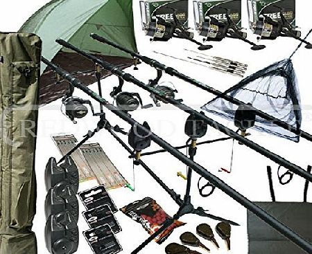 Oakwood Deluxe Full Carp fishing Set Up With Rods, Reels, Alarms, 42`` Net, Holdall, Bait, Bivvy amp; Tackle