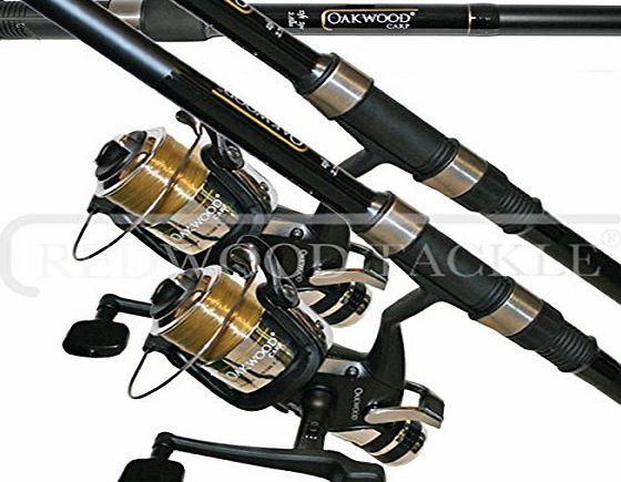 Oakwood  Carp Combo 2.75tc Rod X 2 amp; Single Bait Runner Reel With Line X 2 Fishing