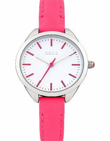 Oasis Womens Quartz Watch with White Dial Analogue Display and Pink Leather Strap B1432