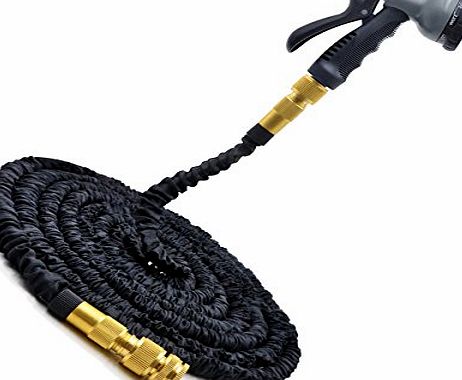 OIOLP Deluxe Stronger Double Latex Inner Tube Prevent Leaking Strongest Flexible Solid Brass Garden Hose with Extra Strength Fabric and Professional Spray Gun Tap to Pressure Washer Suitable (50FT, Black)