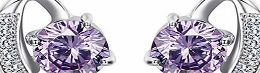 Omos Womens Classic Stud Earrings, 925 Sterling Silver and Purple Diamantes, Christmas Gift Idea