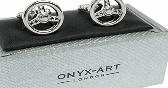 Onyx - Art Car Steering Wheel Cufflinks In Onyx Art Box