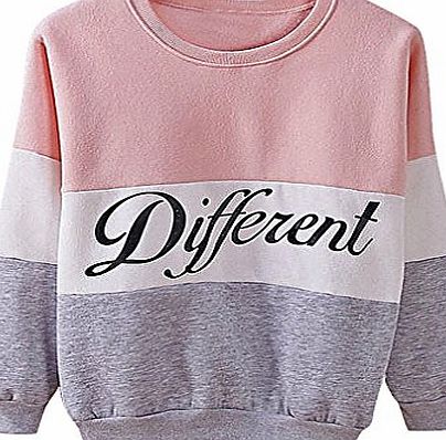 Onza Womens Full Sleeve Lettered Sweatshirt 3 Color Panel Cuffed Scoop Neck, PinkGray One size