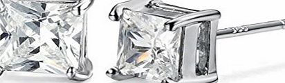 OPK Jewellery Platinum Plated Mens Womens Earring Stud Inlay Shining Square Cubic Zirconia,Color White/Black