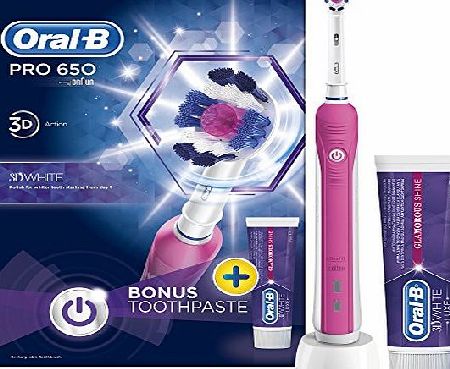 Oral-B Pro 650 Pink 3D White Electric Rechargeable Toothbrush and Toothpaste