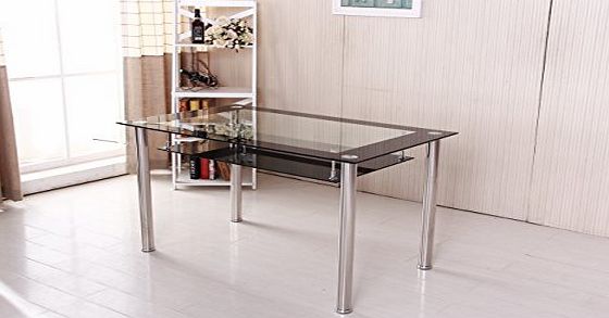 OSPI 2 Tier Clear Temepred Glass Dining Table/Coffee Table Stainless Steel legs 120x80x74Hcm