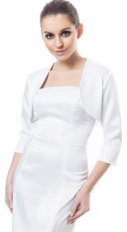 Ossa Wedding Bridal Evening Prom Satin Bolero Shrug Jacket Stole 3/4 Length Sleeve White 22