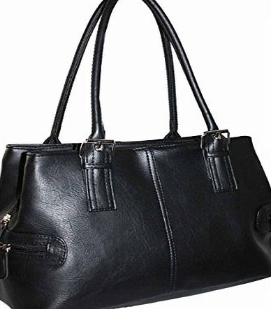 Other Womens Quality Leather Style Shoulder Handbag 3 compartments (Black)