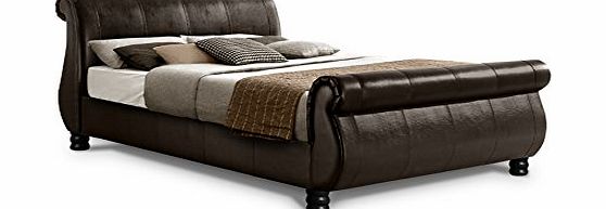 Cambridgeshire King Size Faux Leather Upholstered Scroll Bed, 5 ft, Brown