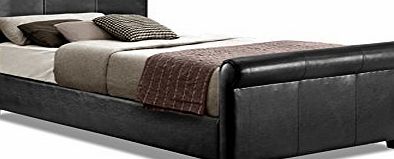 Otto-Garrison Scroll / Sleigh Single Bed Upholstered in Faux Leather, 3 ft, Black