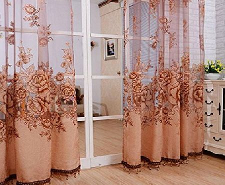Ouneed Fashion Mordern Room Floral Tulle Window Screening Curtain Drape Scarfs (Coffee)