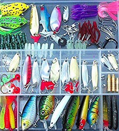 OUTERDO Assorted Fishing Spinner Spoon Lure Soft Baits Soft Fishing Tackle Box Set Kit