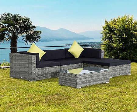 Outsunny 5pc Rattan Outdoor Garden Patio Furniture Lounger Sofa Stool Set Wicker Conservatory Aluminium Grey