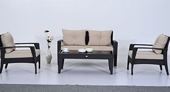 Outsunny Seater Rattan Garden Outdoor Patio Wicker Weave Chairs Table Conservatory Furniture Sofa Set - Grey (4-Piece)