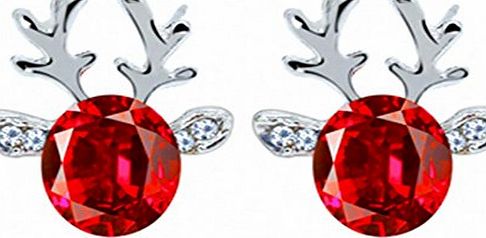 Oyedens Luxury 3D Christmas Reindeer Earring Crystal Gemstone Earrings (Red)