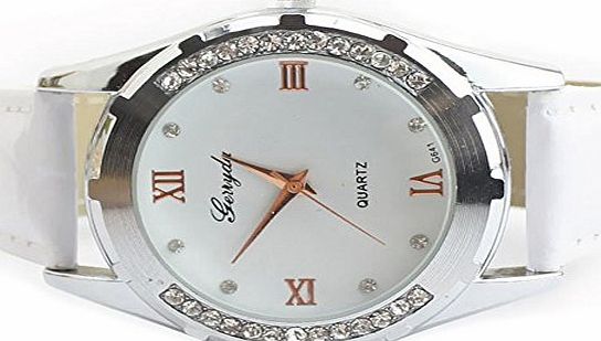 Oyedens Womens Elegant Rhinestone Quartz OL Wrist Watch White
