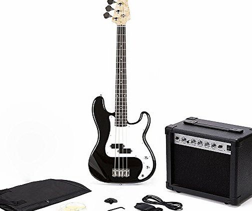 Oypla PB Precision Style Black 4 String Electric Bass Guitar amp; 15W Amp