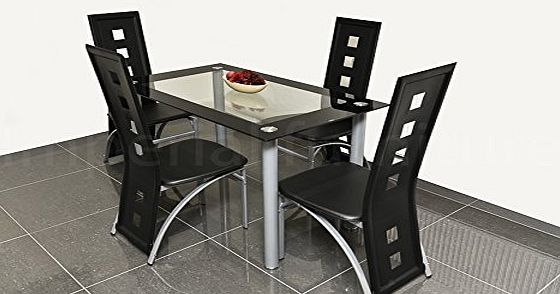 Pearl Furniture MODERN GLASS DINING TABLE SET BLACK OR WHITE WITH 4/6 FAUX LEATHER CHAIRS NEW (Black, Small - Set of 4 Chairs Plus Table)