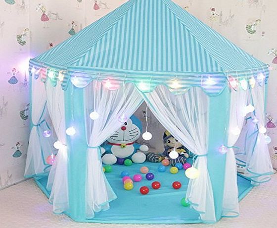 Pericross Kids Fairy Princess Castle Tents Hexagon Girls Playhouse Indoor Extra Large Fun Room Blue