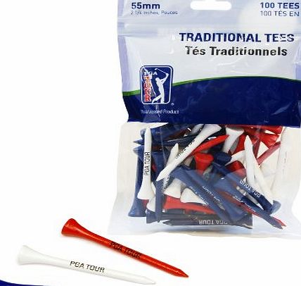 PGA TOUR 100 5.5cm Wooden Golf Tees - Red/Blue/White