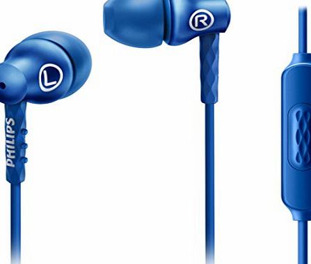 Philips SHE8105BL/00 In-Ear Headphones with Microphone, 8.6 mm Driver, Semi-closed System and Metal housing - Blue