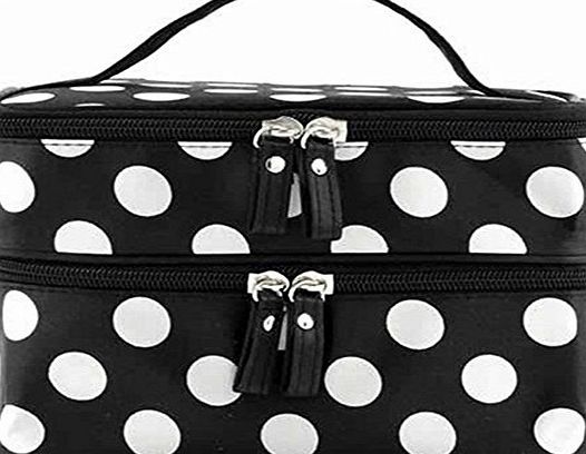 Phoenix B2C UK Generic Fashion Cute Ladys Dot Pattern Makeup Case Double Layer Cosmetic Hand Bag Tool Storage Toiletry (Black)